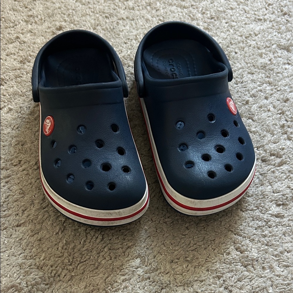 CROCS Kids Navy Blue Clogs with Red Accents